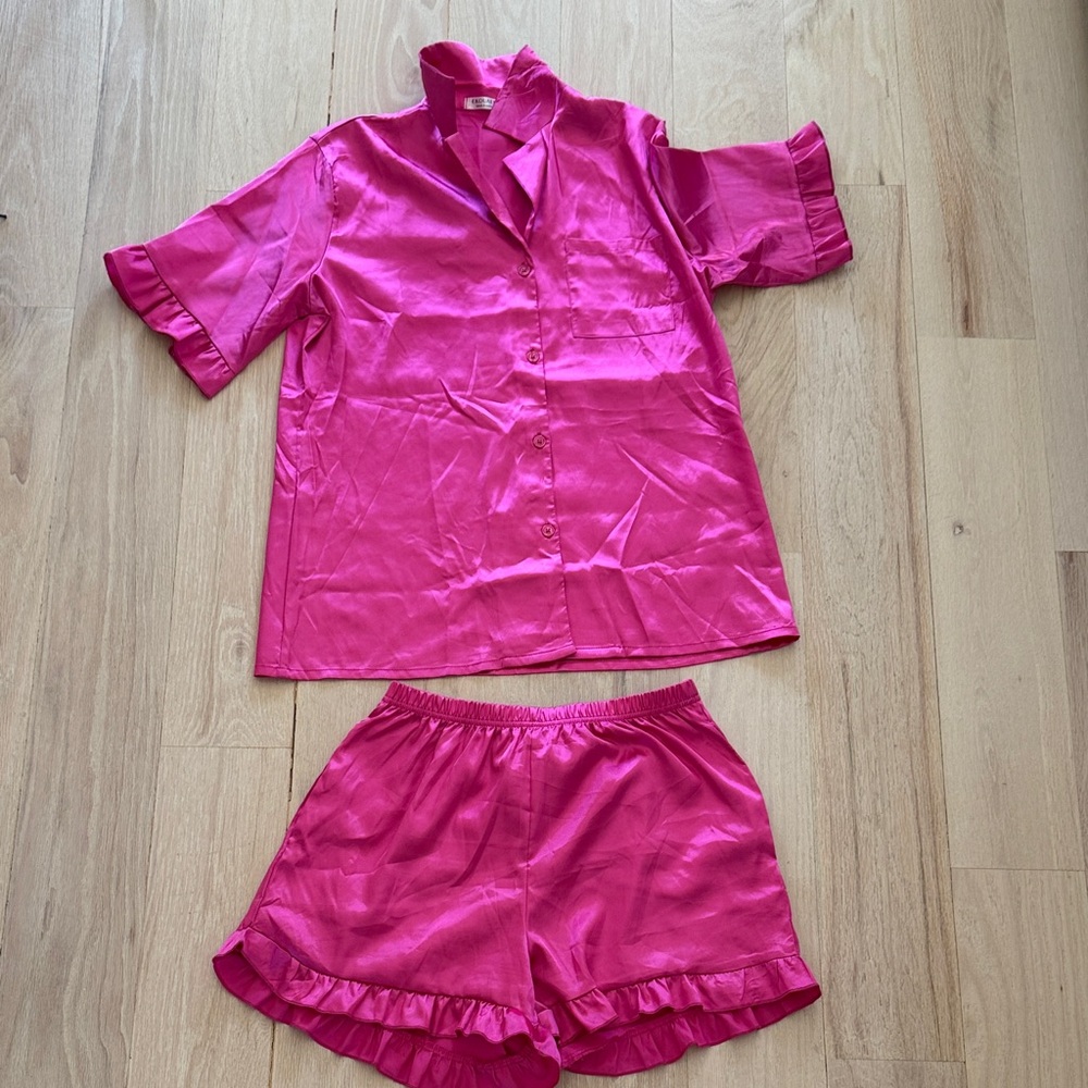 Pink Satin Women's Pajama Set